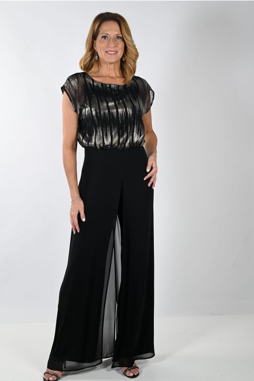 Frank Lyman Black/Gold Knit Jumpsuit Style 239180