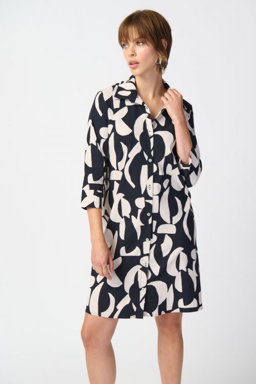 Joseph Ribkoff Black/Moonstone Abstract Print Trapeze Dress Style 241000