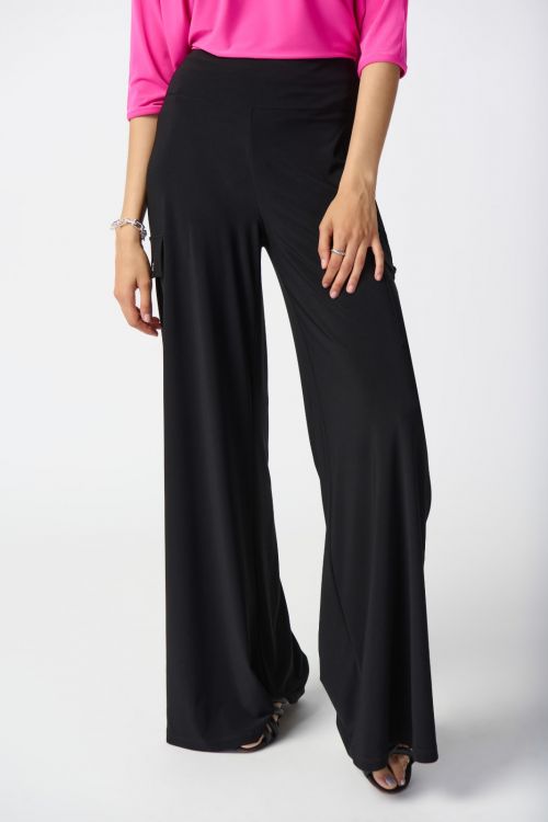 Joseph Ribkoff Black Wide-Leg Cargo Pants Style 241011