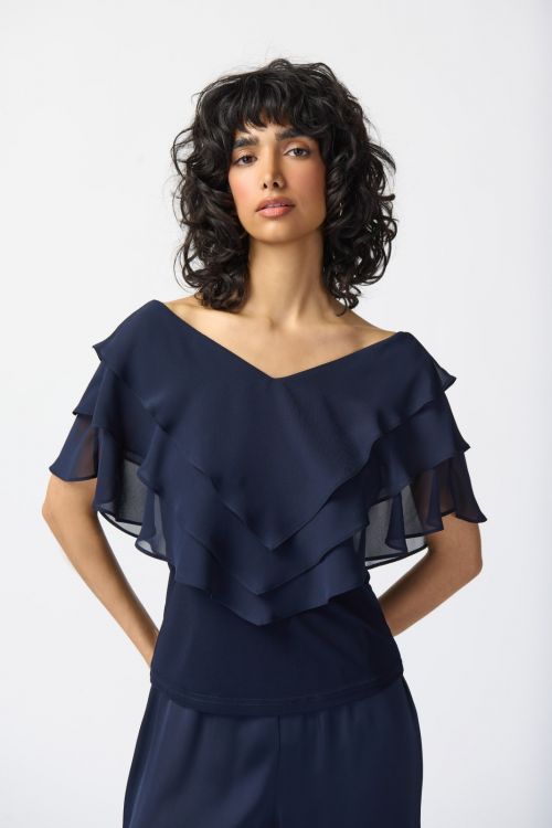 Joseph Ribkoff Midnight Blue Top with Chiffon Overlays Style 241020