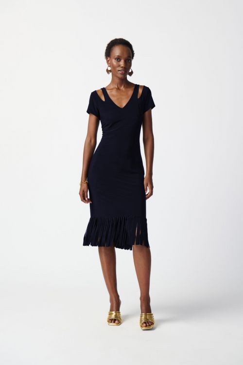 Joseph Ribkoff Midnight Blue Cutout Neckline Sheath Dress Style 241053