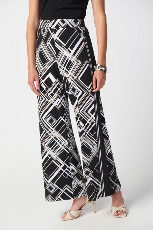 Joseph Ribkoff Black/Multi Geometric Print Wide-Leg Pants Style 241072