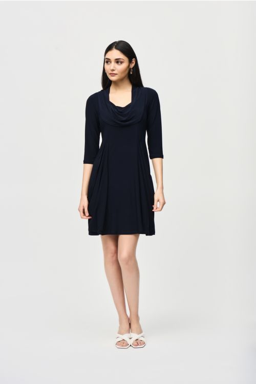 Joseph Ribkoff Midnight Blue Cowl Collar Cocoon Dress Style 241082