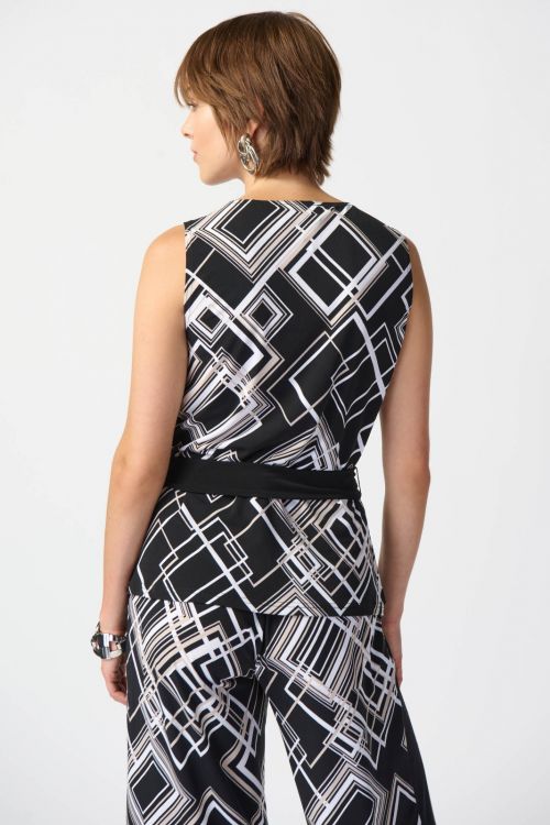 Joseph Ribkoff Black/Multi Geometric Print Wrap Top Style 241085