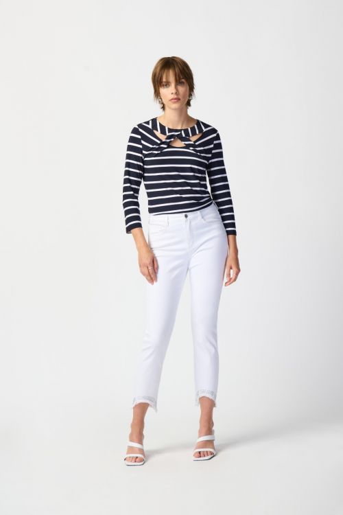 Joseph Ribkoff Midnight Blue/Vanilla Striped Fitted Top Style 241087