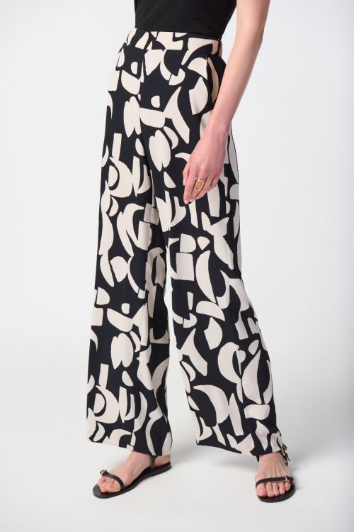 Joseph Ribkoff Black/Moonstone Abstract Print Wide-Leg Pants Style 241097