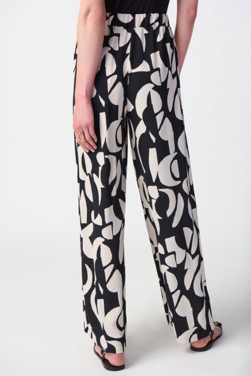 Joseph Ribkoff Black/Moonstone Abstract Print Wide-Leg Pants Style 241097