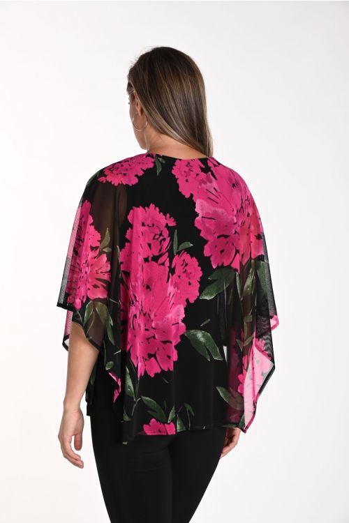 Frank Lyman Black/Fuchsia Floral Print Chiffon Top Style 241100