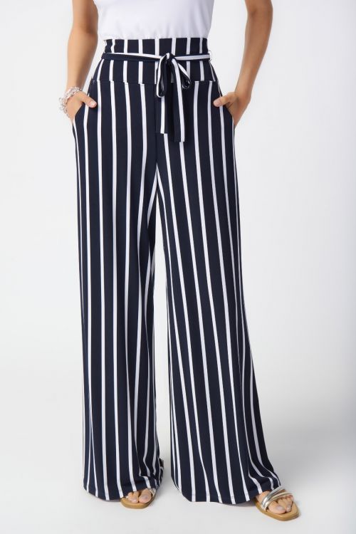 Joseph Ribkoff Midnight Blue/Vanilla Striped Wide-Leg Pants Style 241135