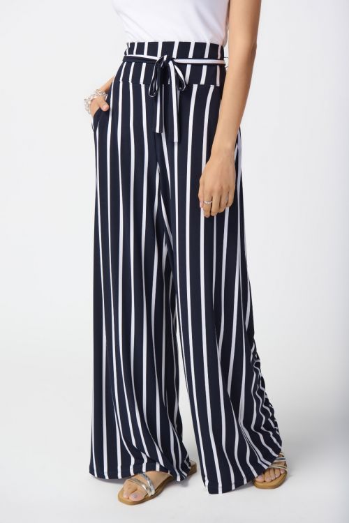 Joseph Ribkoff Midnight Blue/Vanilla Striped Wide-Leg Pants Style 241135