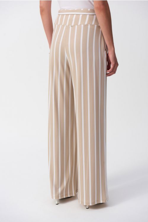 Joseph Ribkoff Dune/Vanilla Striped Silky Knit Wide-Leg Pants Style 241135.