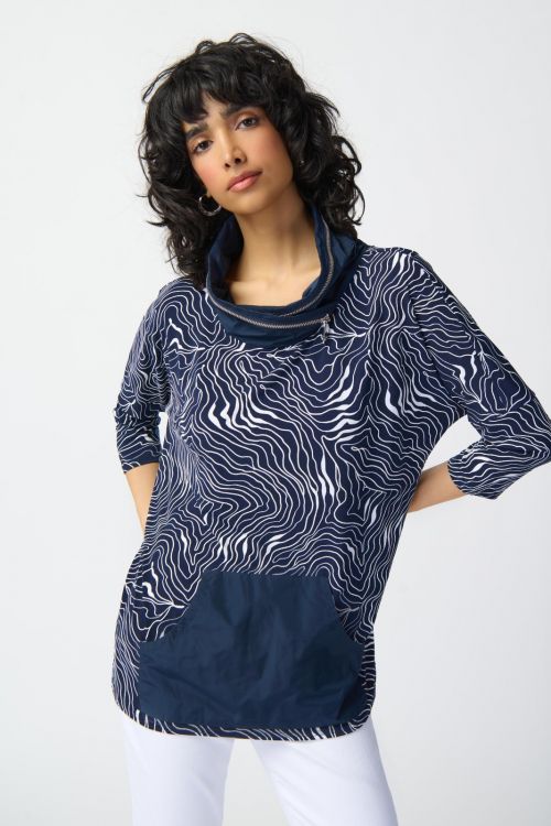 Joseph Ribkoff Midnight Blue/Vanilla Abstract Puff Print Top Style 241144