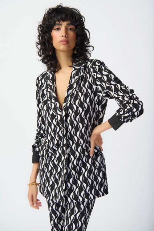 Joseph Ribkoff Black/Moonstone Geometric Print Blazer Style 241147