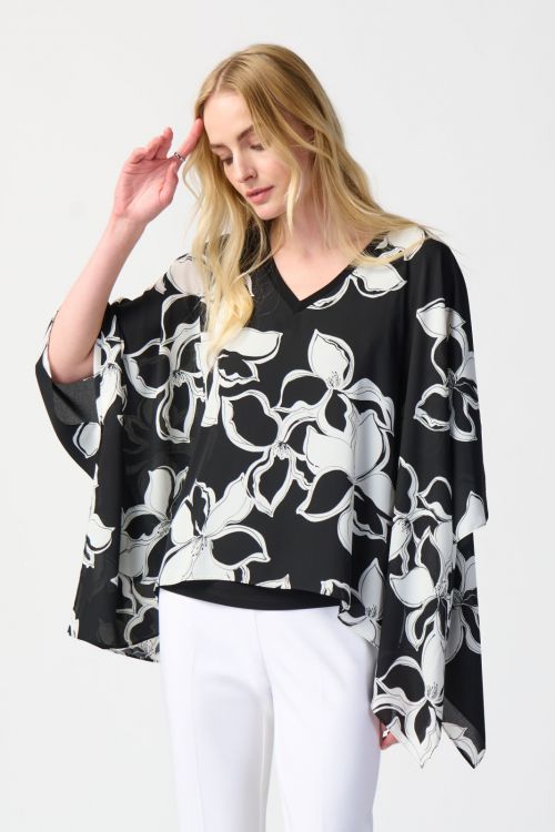 Joseph Ribkoff Black/Vanilla Floral Print Poncho Style 241170