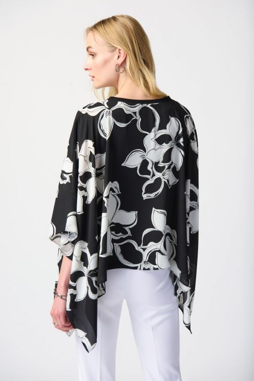 Joseph Ribkoff Black/Vanilla Floral Print Poncho Style 241170