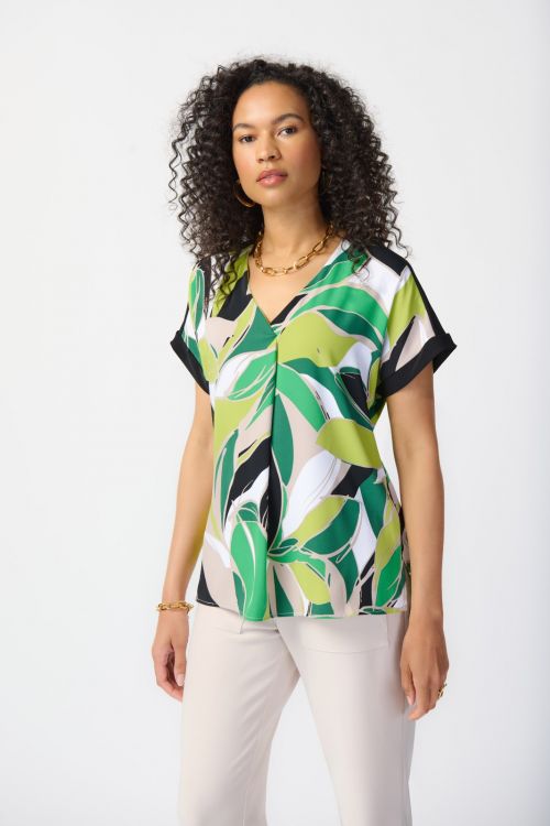 Joseph Ribkoff Vanilla/Multi Tropical Print Top Style 241175