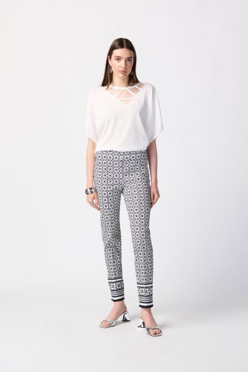 Joseph Ribkoff Vanilla/Black Geometric Print Pants Style 241186