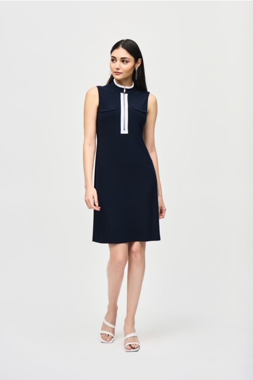 Joseph Ribkoff Midnight Blue/Vanilla Sleeveless Shift Dress Style 241208