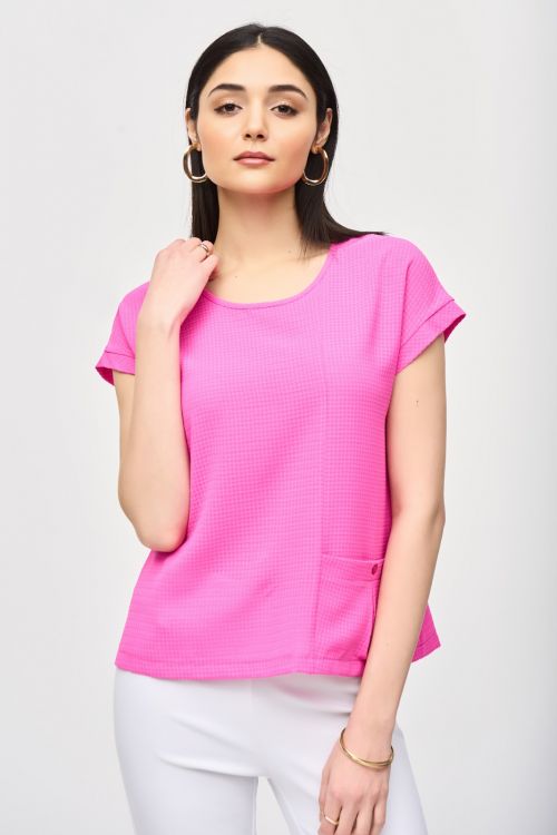 Joseph Ribkoff Ultra Pink Textured Woven Boxy Top Style 241217