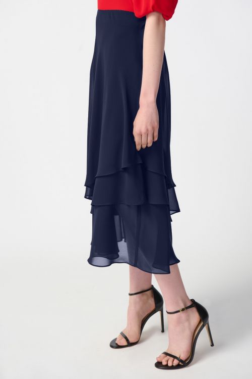 Joseph Ribkoff Midnight Blue Layered Chiffon Skirt Style 241232