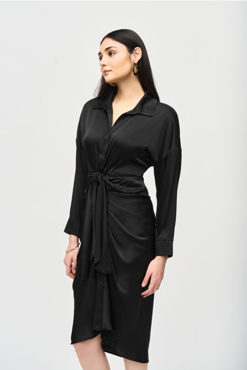 Joseph Ribkoff Black Satin Shirt Dress Style 241236