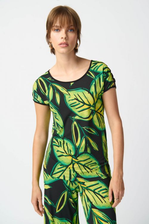 Joseph Ribkoff Black/Multi Leaf Print Top Style 241244