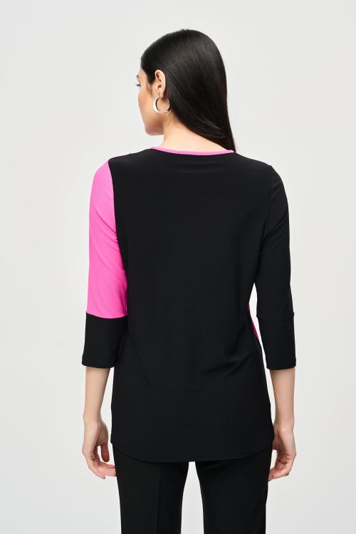 Joseph Ribkoff Black/Ultra Pink Colour-Block Trapeze Top Style 241256