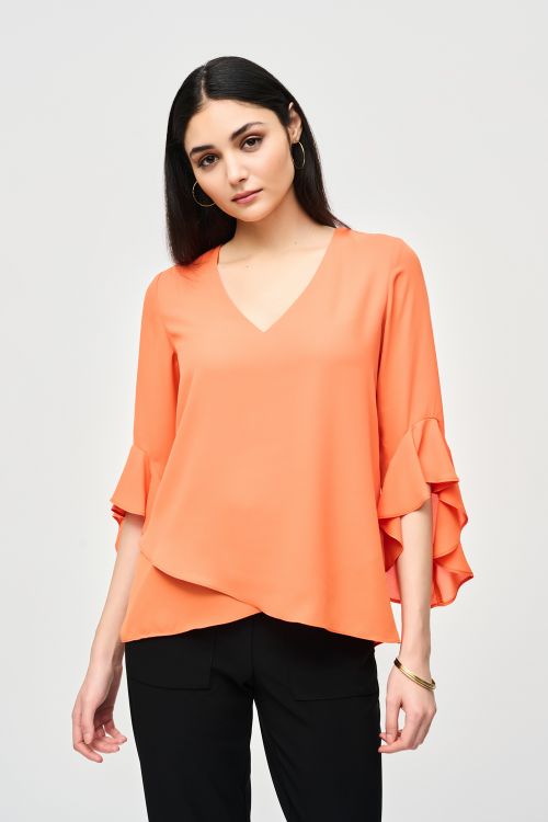 Joseph Ribkoff Mandarin Georgette Top With Ruffled Sleeves Style 241283