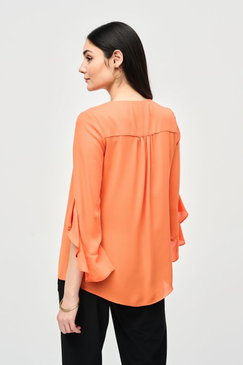 Joseph Ribkoff Mandarin Georgette Top With Ruffled Sleeves Style 241283