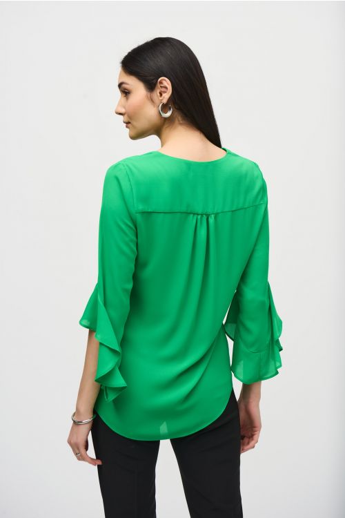 Joseph Ribkoff Island Green Georgette Top With Ruffled Sleeves Style 241283