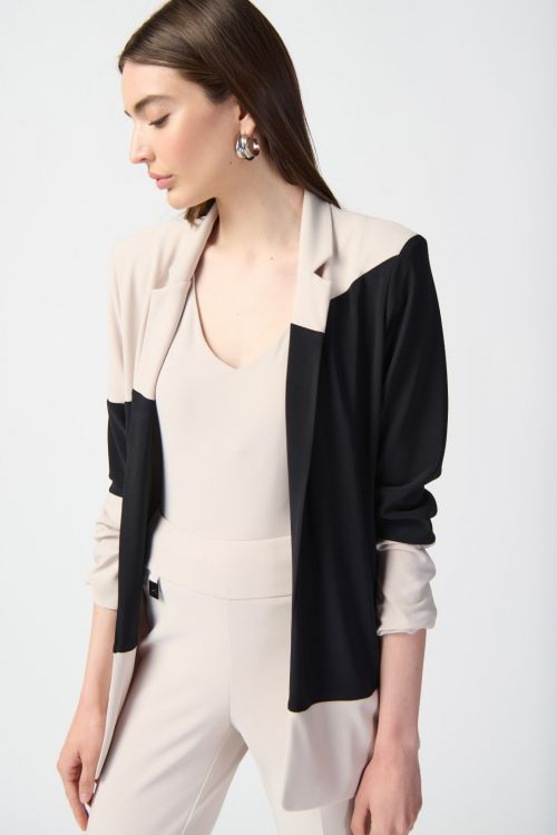 Joseph Ribkoff Moonstone/Black Color Block Straight Blazer Style 241298