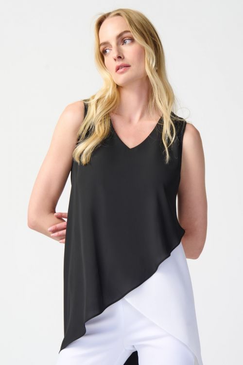 Joseph Ribkoff Black/Off-White Colour-Block Asymmetrical Top Style 241306