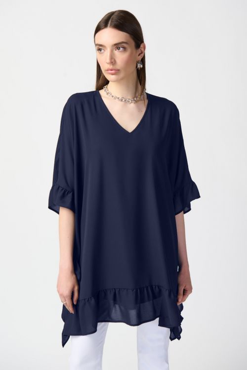 Joseph Ribkoff Midnight Blue Georgette Ruffled Poncho Tunic Style 241311