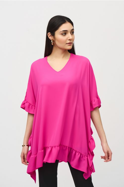 Joseph Ribkoff Ultra Pink Georgette Ruffled Poncho Tunic Style 241311