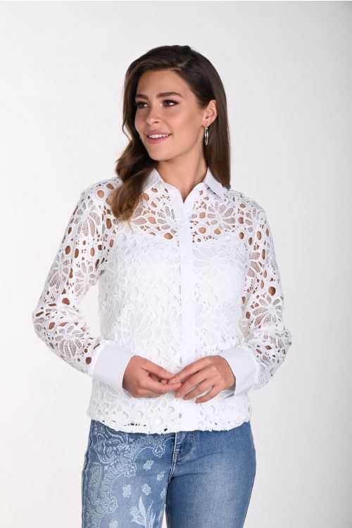 Frank Lyman White Woven Lace Blouse Style 241318