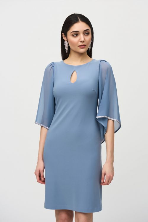 Joseph Ribkoff Serenity Blue Dress with Chiffon Sleeves Style 241709