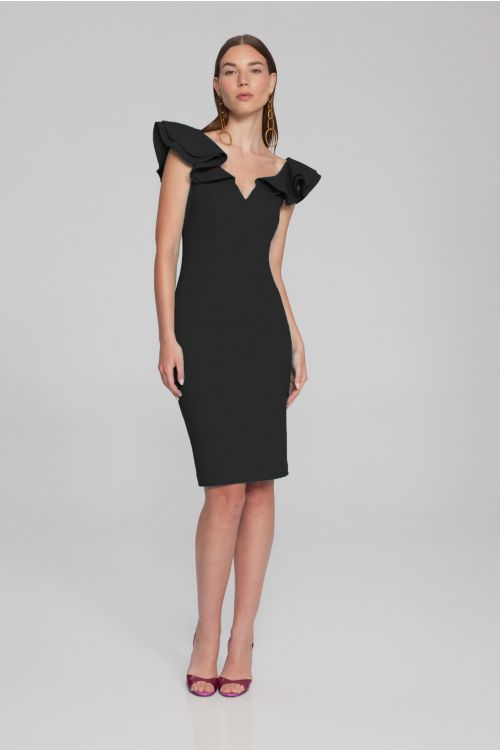 Joseph Ribkoff Black Ruffle Sheath Dress Style 241747