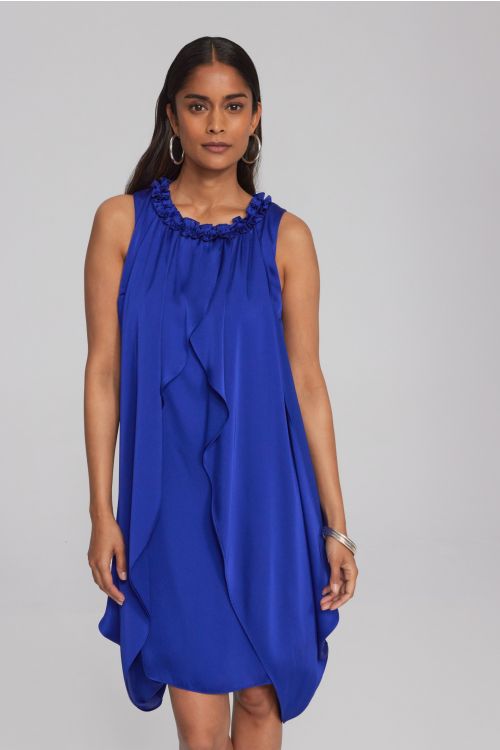 Joseph Ribkoff Royal Sapphire Satin Sleeveless Cocoon Dress Style 241750