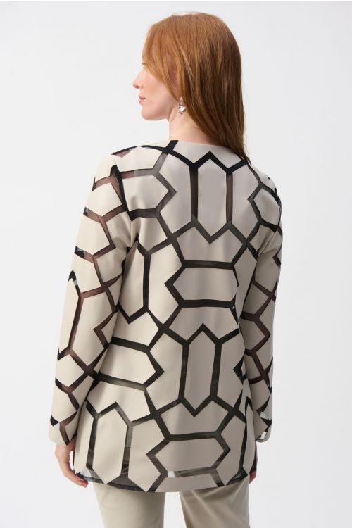 Joseph Ribkoff Moonstone/Black Laser-Cut Leatherette on Mesh Jacket Style 241905