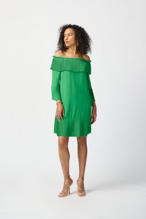 Joseph Ribkoff Island Green Off-the-Shoulder A-line Dress Style 241907