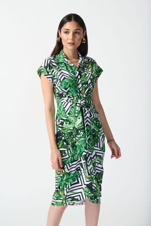 Joseph Ribkoff Vanilla/Multi Tropical Print Shirt Dress Style 242033