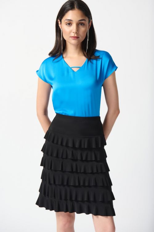 Joseph Ribkoff Black A-Line Ruffled Skirt Style 242044