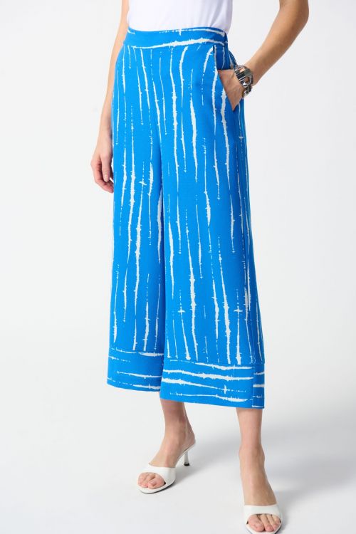 Joseph Ribkoff Blue/White Abstract Print Culotte Pants Style 242047