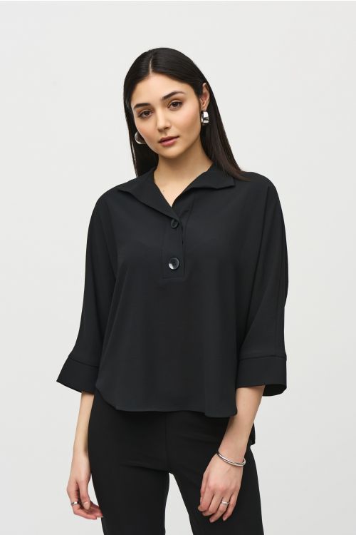 Joseph Ribkoff Black Buttoned Collar Boxy Top Style 242057