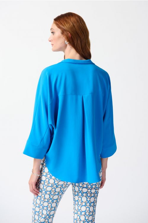 Joseph Ribkoff French Blue Buttoned Collar Boxy Top Style 242057