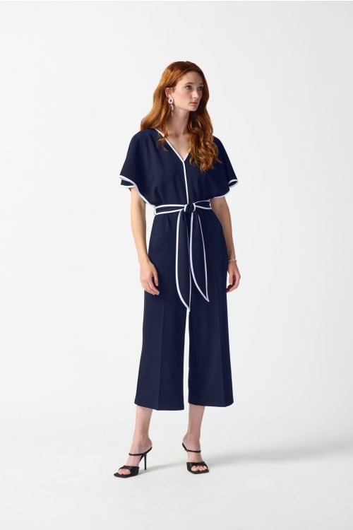 Joseph Ribkoff Midnight Blue/Vanilla Belted Jumpsuit Style 242082