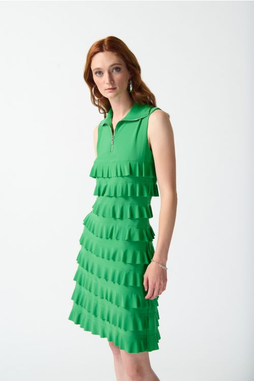 Joseph Ribkoff Island Green Ruffled Sleeveless Dress Style 242116