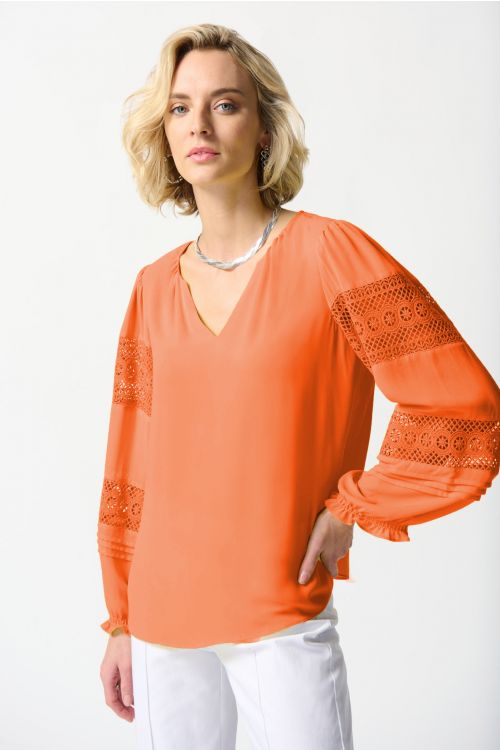 Joseph Ribkoff Mandarin Georgette Puff Sleeve Top Style 242124