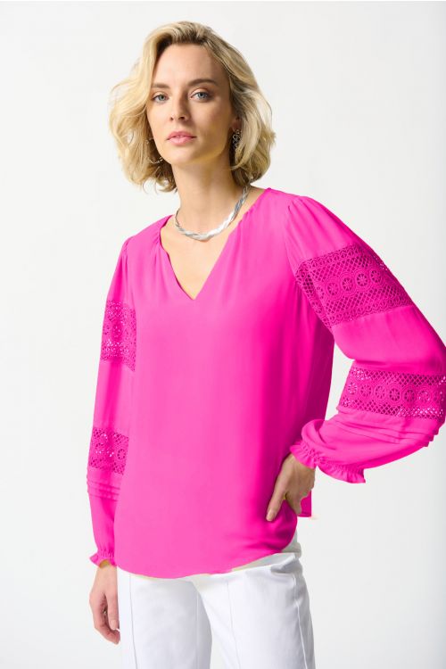 Joseph Ribkoff Ultra Pink Georgette Puff Sleeve Top Style 242124