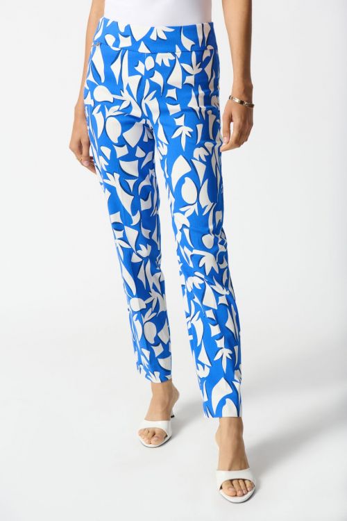 Joseph Ribkoff Blue/Vanilla Abstract Print Cropped Pants Style 242139